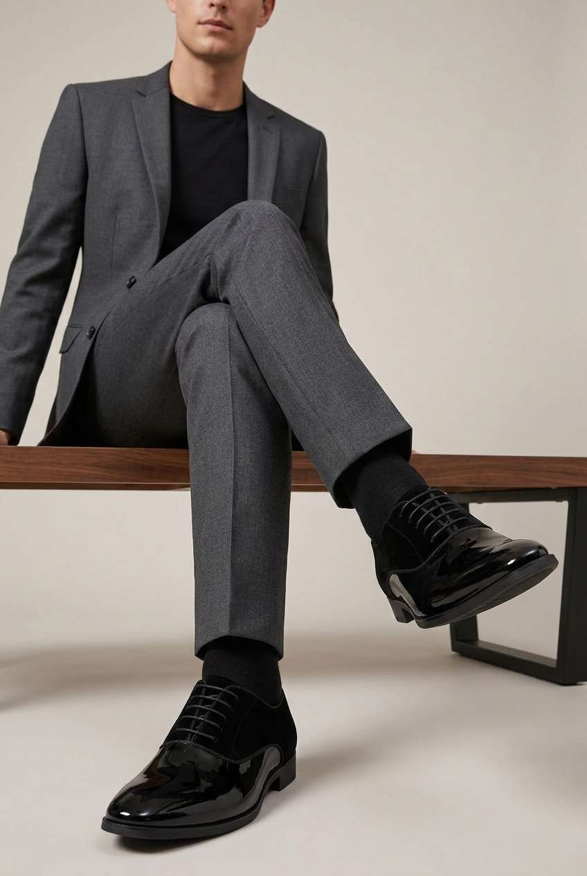 Tycho | Men's Leather Lace-Up Oxford Shoes Almond-Toe Contrast-Panel Business-Casual Dress Shoes