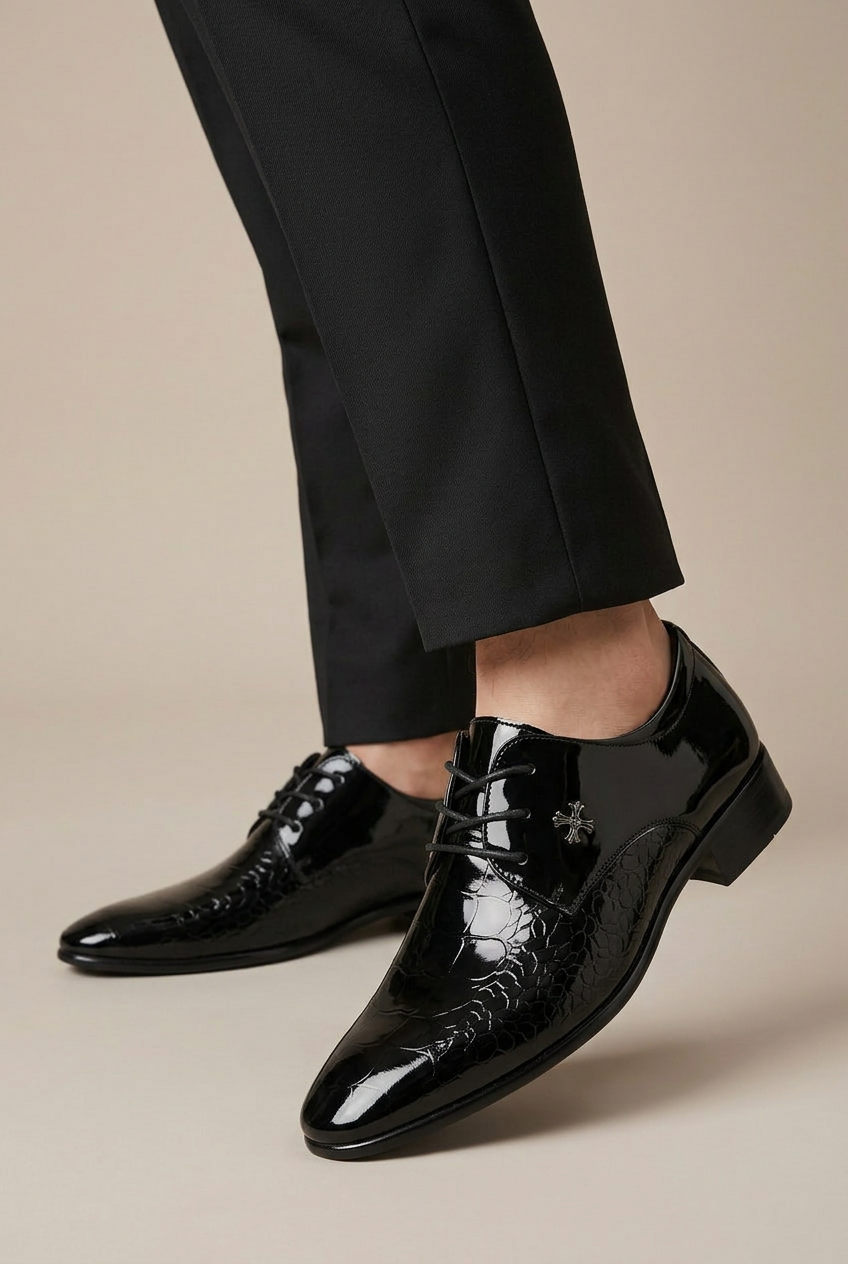 Tycho | Men's Leather Lace-Up Oxford Dress Shoes Pointed-Toe High-Gloss Business-Casual Formal Shoes
