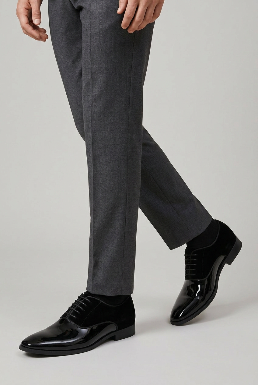 Tycho | Men's Leather Lace-Up Oxford Shoes Almond-Toe Contrast-Panel Business-Casual Dress Shoes