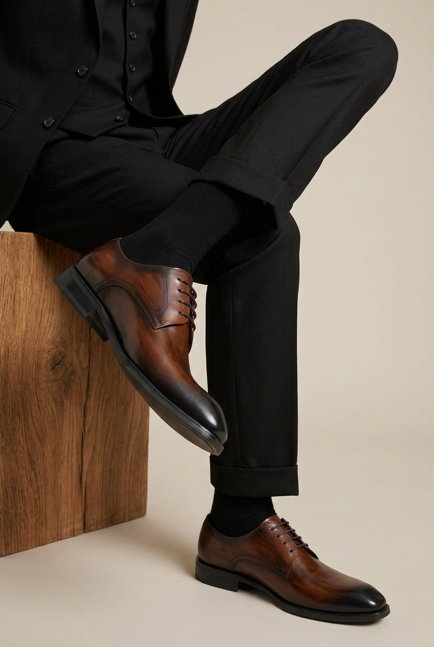 Tycho | Square Toe Leather Shoes Vintage Wood Grain Handcrafted Lightweight