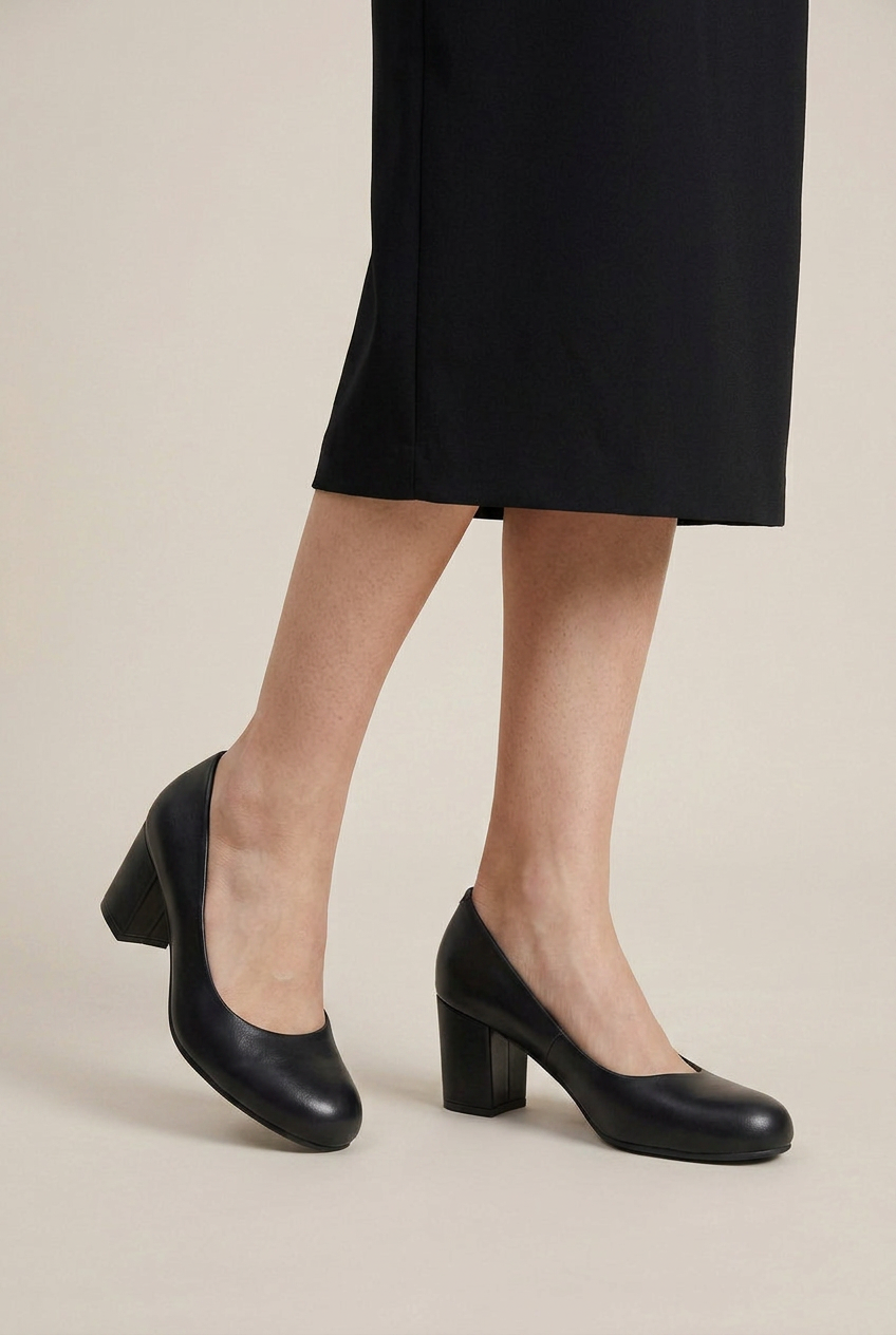 Crescent | Women's High Heel Shoes Black Round-Toe Block-Heel Professional Office Heels