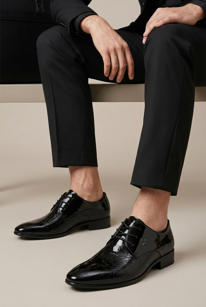 Tycho | Men's Leather Lace-Up Oxford Dress Shoes Pointed-Toe High-Gloss Business-Casual Formal Shoes