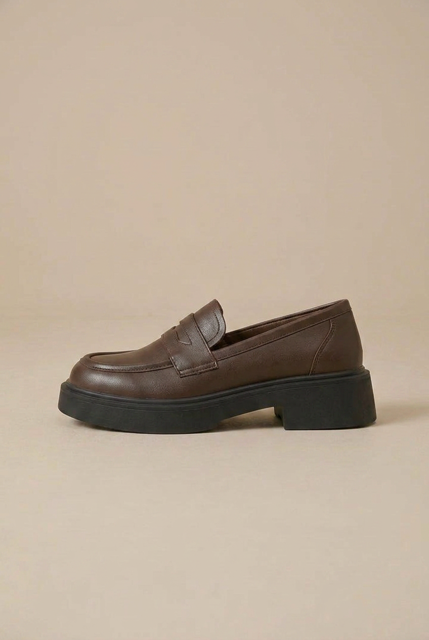 Women's Classic Cowhide Leather Loafers – British-Style Slip-On Casual Shoes, Round Toe, Mid-Heel Luna Body Co