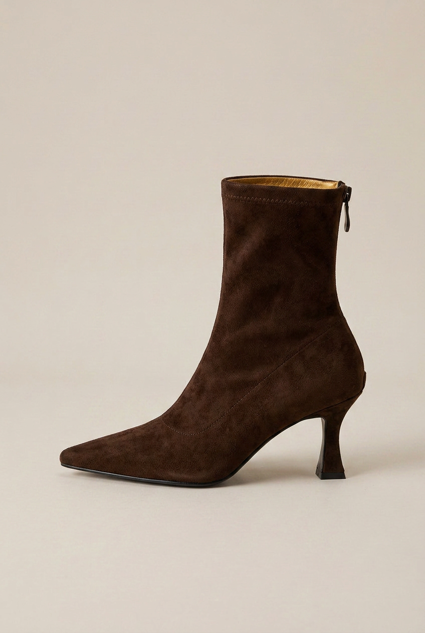 Crescent | Pointed Toe Stiletto Ankle Boots Women Suede Back Zip High Heel