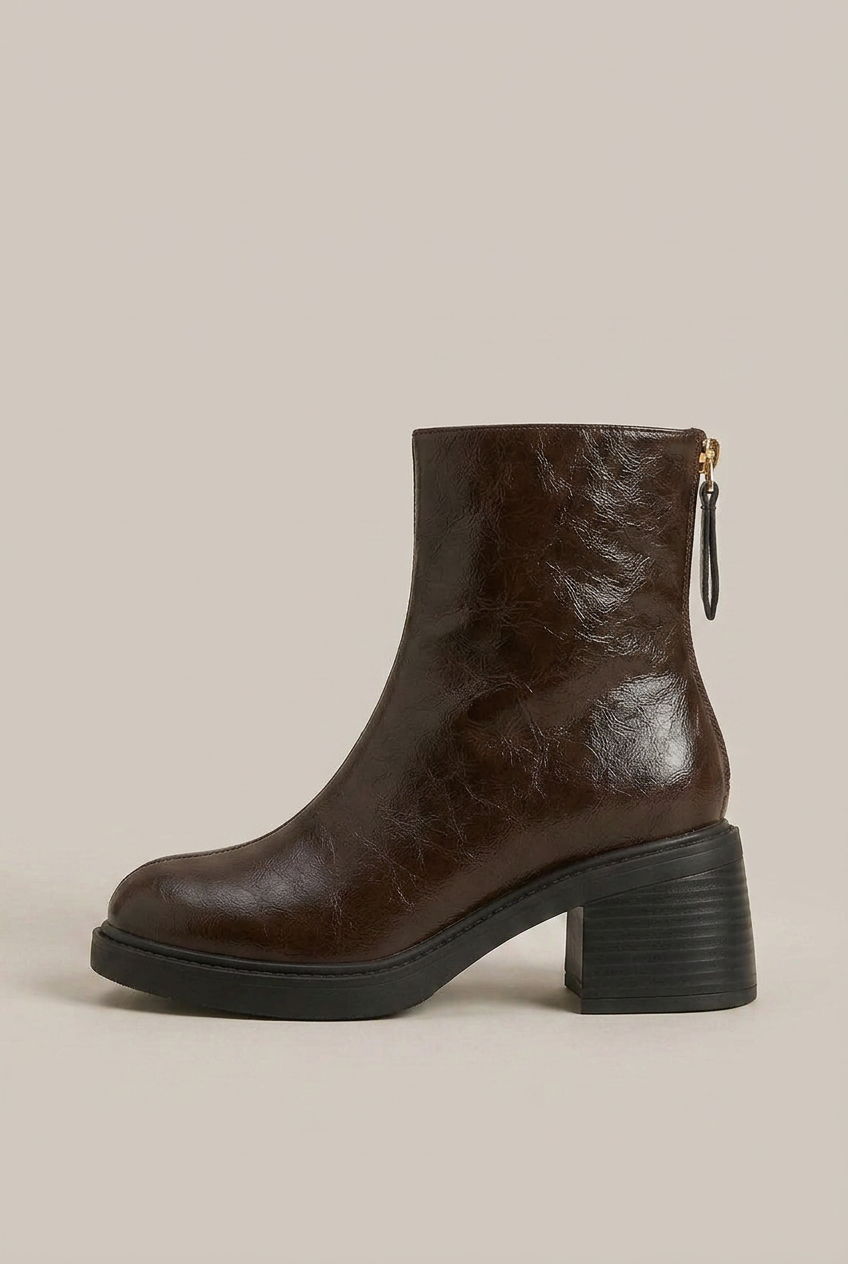 Women's Block Heel Ankle Boots – Square Toe Retro Back Zip Booties Luna Body Co