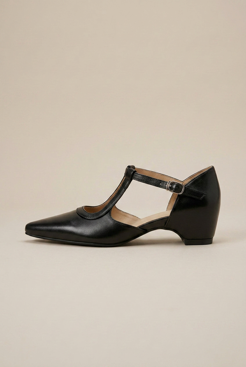 Crescent | Pointed Toe Mary Jane Shoes Women Soft Leather Strap Medium Heel