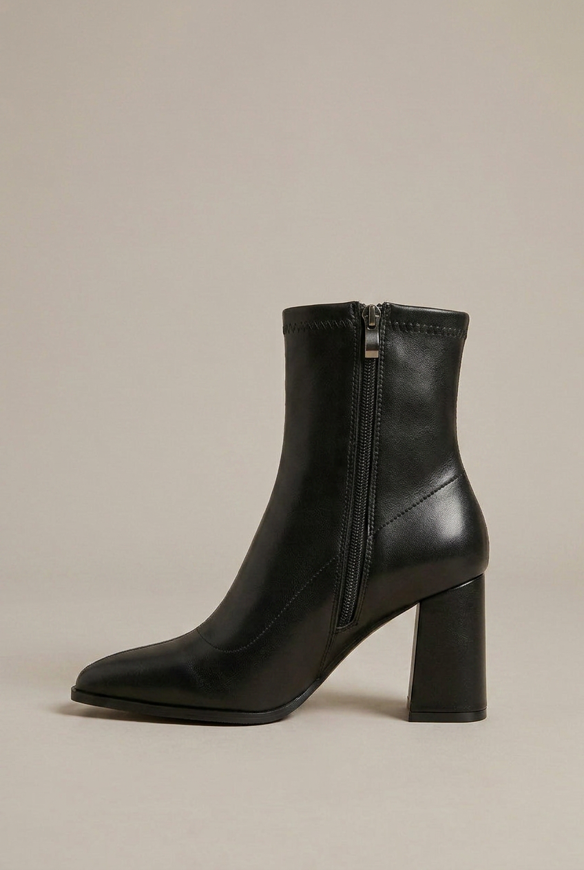 Women's Mid-Top PU Boots - Pointed Toe Back Zipper Thick Heel Luna Body Co