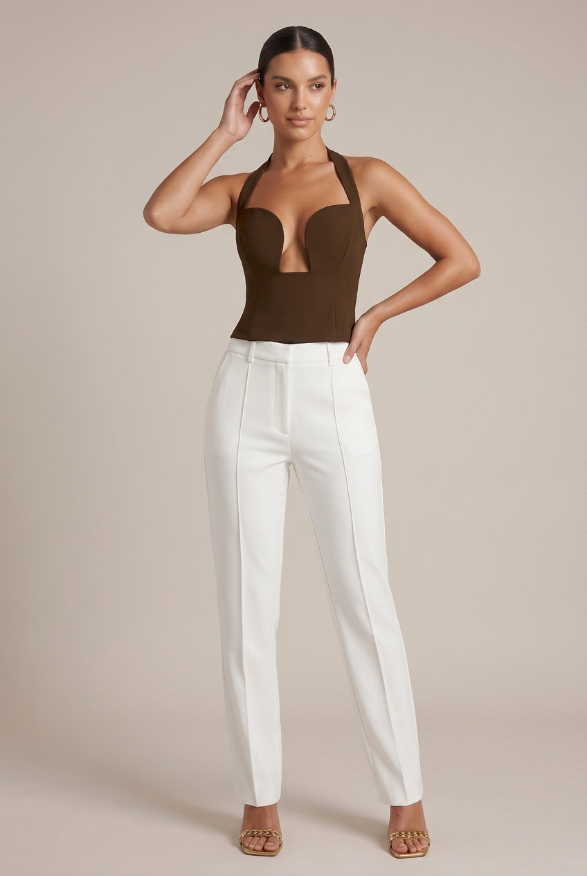 Women's Sleeveless Halter Crop Top - Chest Cutout Lace-Up Back Slim Fit