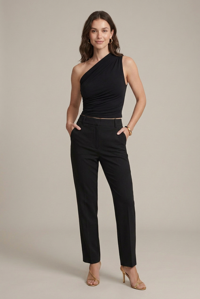 Women's Pleated Vest Top - Sleeveless Collarless Slim Fit Pullover Tank