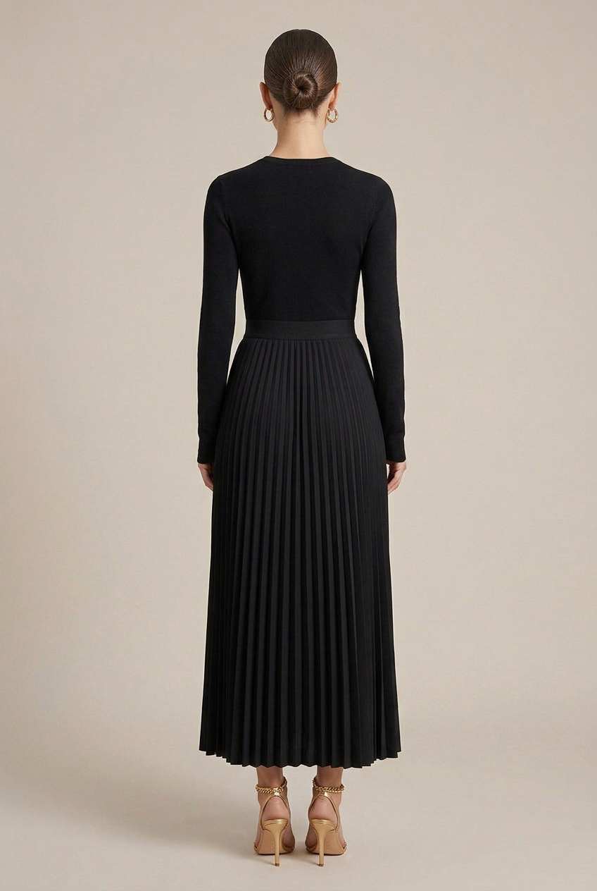 Women's Pleated Wool-Blend Midi Skirt – Draped High-Waist Design, Crumpled Texture, Full Swing Ankle Length