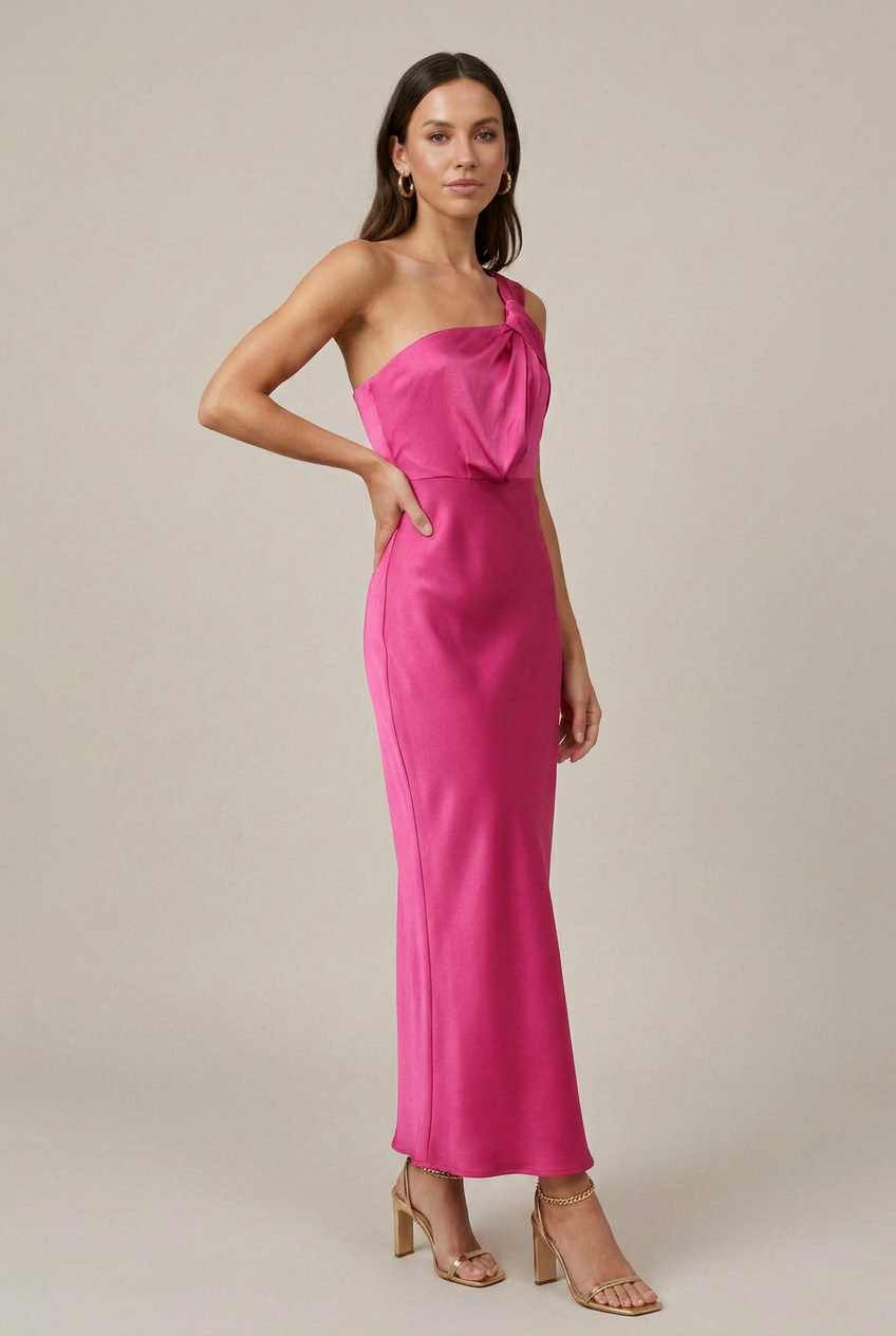 Women's Satin Maxi Evening Dress – Sleeveless Backless Fishtail Hem with Slant Neckline