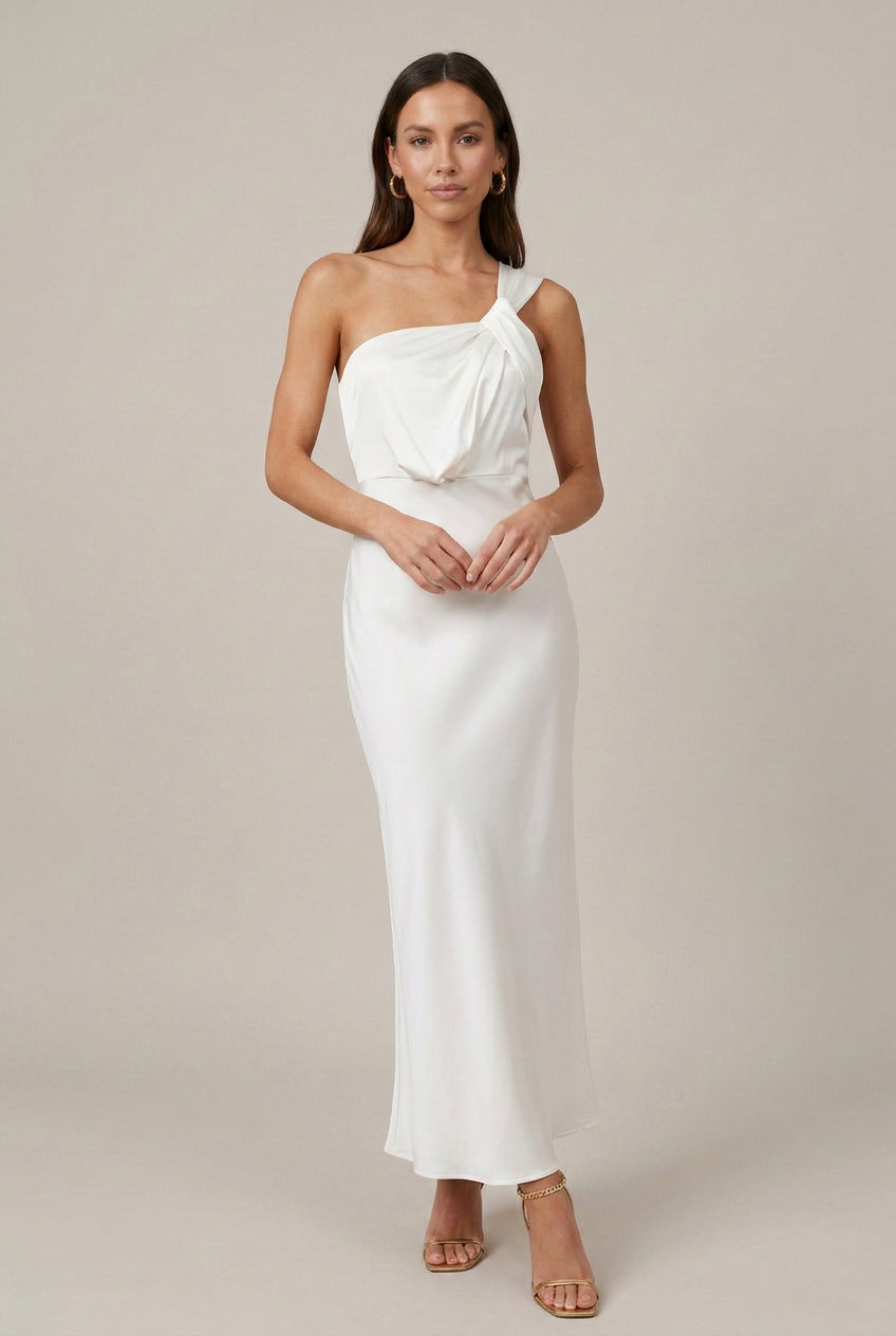 Women's Satin Maxi Evening Dress – Sleeveless Backless Fishtail Hem with Slant Neckline