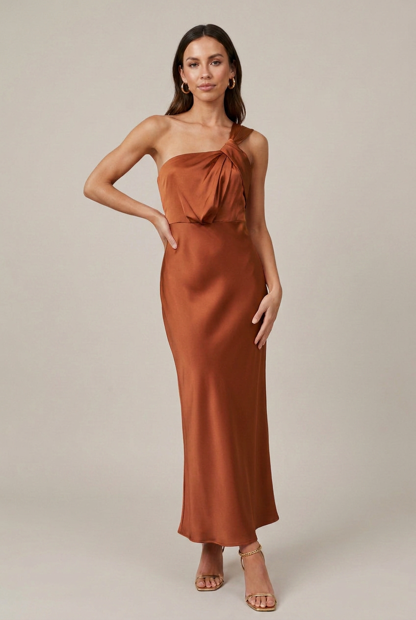 Women's Satin Maxi Evening Dress – Sleeveless Backless Fishtail Hem with Slant Neckline