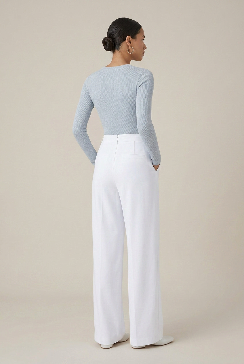 Women's High Waist Straight-Leg Dress Pants – Stretchy Viscose Blend Casual Trouser with Pockets