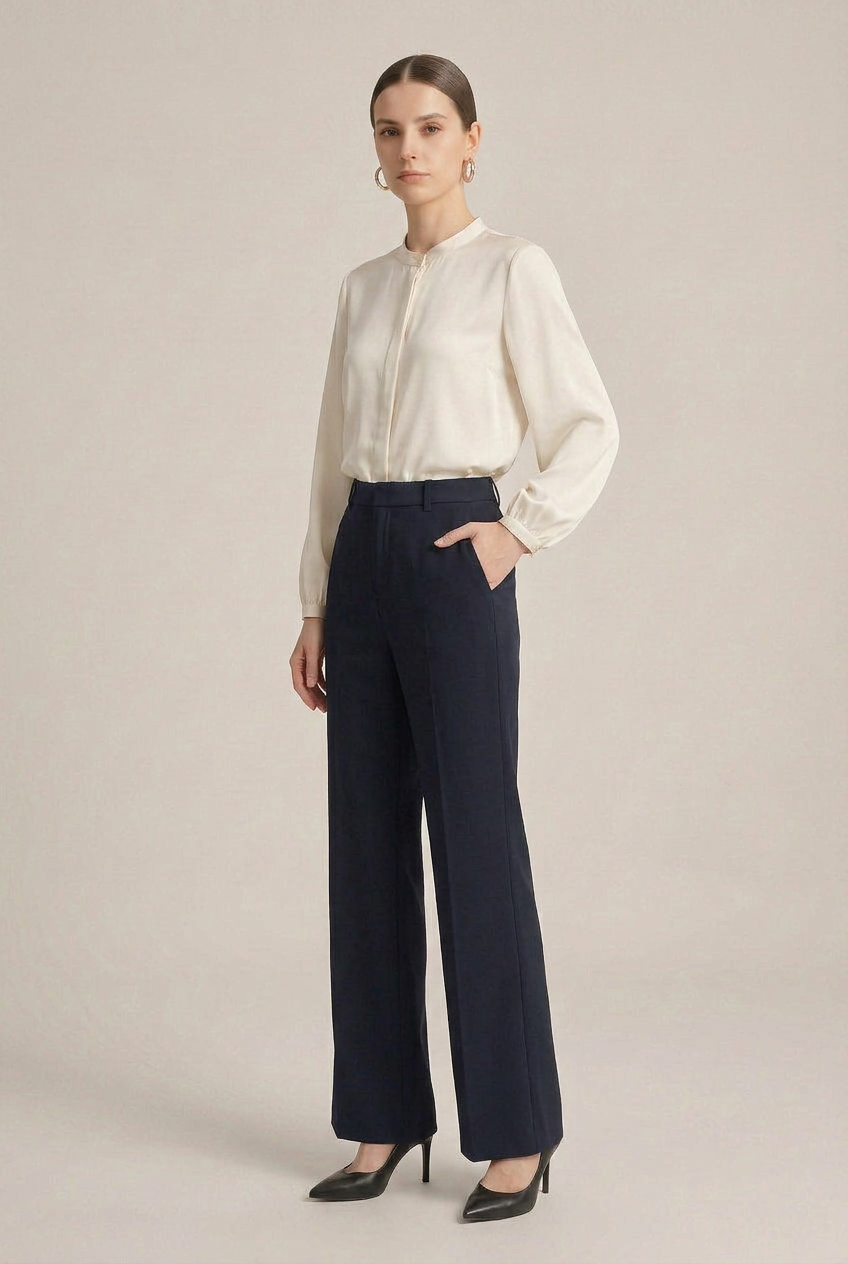 Women's High Waist Micro-Flare Dress Pants – Stretchy Draped Wide-Leg Office Trousers