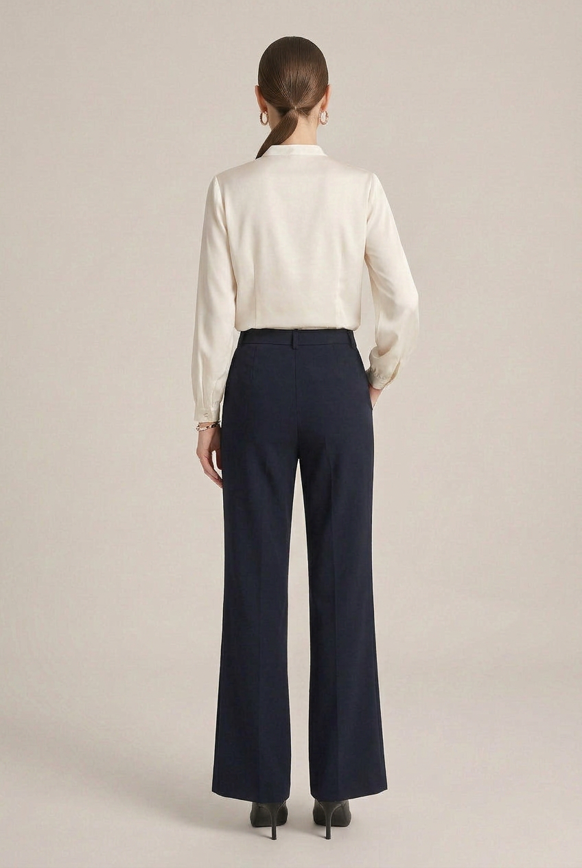 Women's High Waist Micro-Flare Dress Pants – Stretchy Draped Wide-Leg Office Trousers