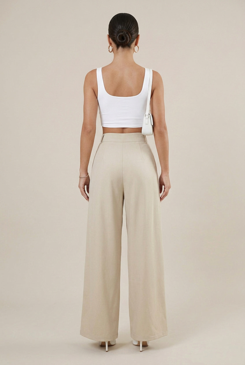 Women's Flowy Wide-Leg Palazzo Pants – High-Waisted Elastic Drape Trousers