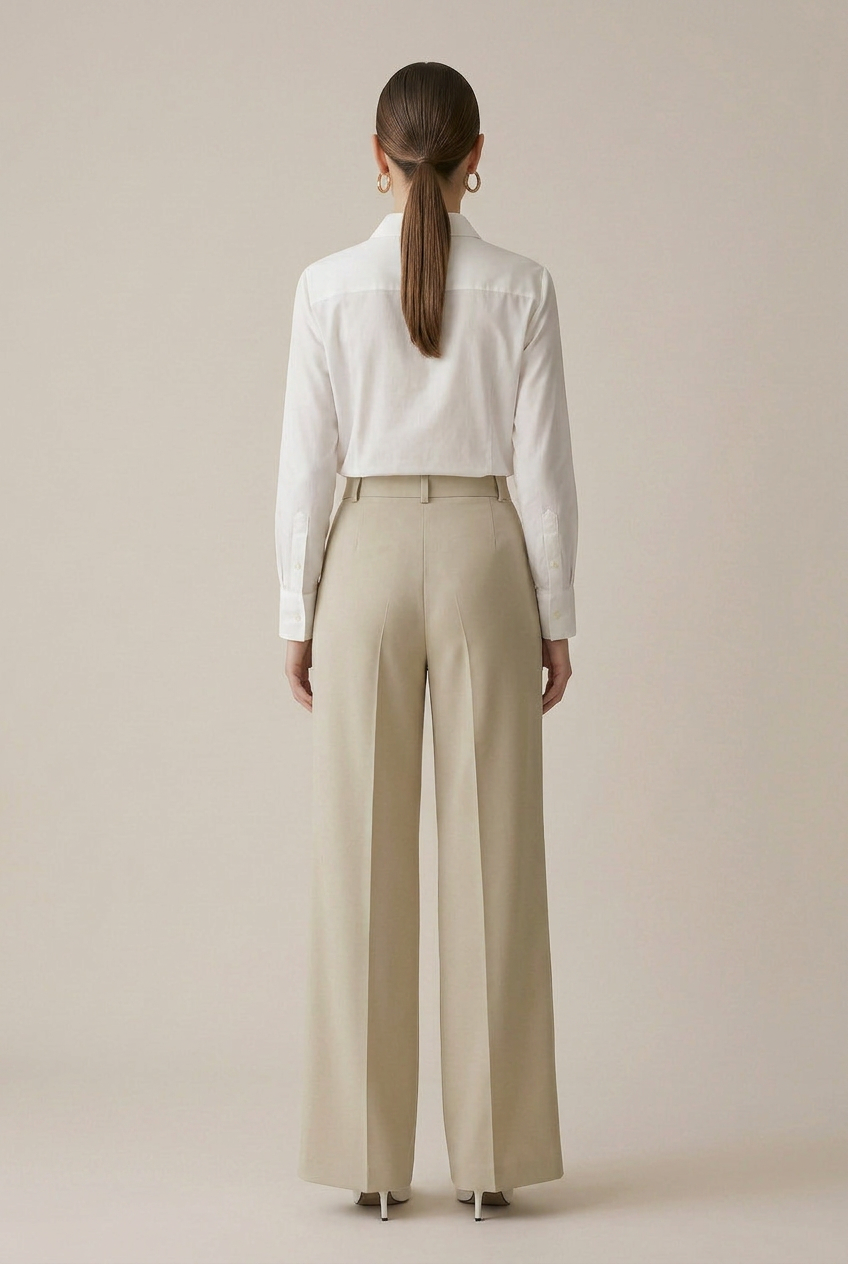 Women's High-Waisted Straight-Leg Work Pants – Wide-Leg Draped Office Trousers