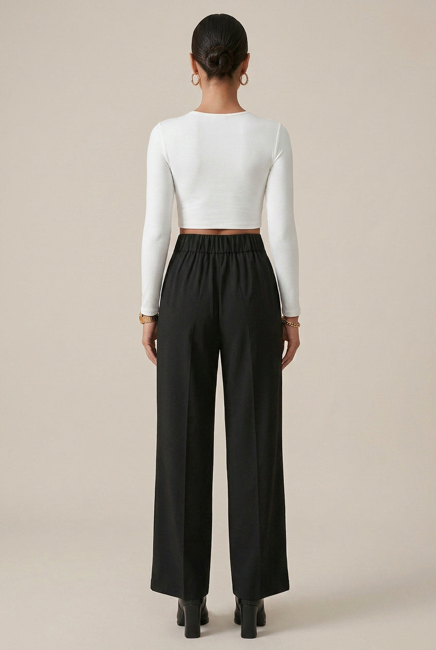 Women's High Waist Straight Leg Trousers – Stretch Slim Fit Casual Work Pants with Pockets