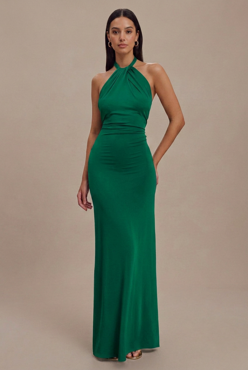 Women's Halter Neck A-Line Maxi Dress – Sleeveless High Waist Flowy Summer Dress