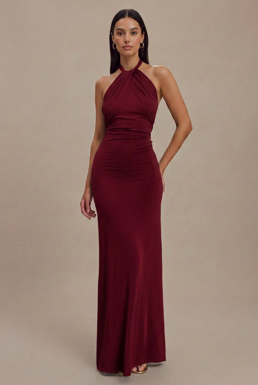Women's Halter Neck A-Line Maxi Dress – Sleeveless High Waist Flowy Summer Dress