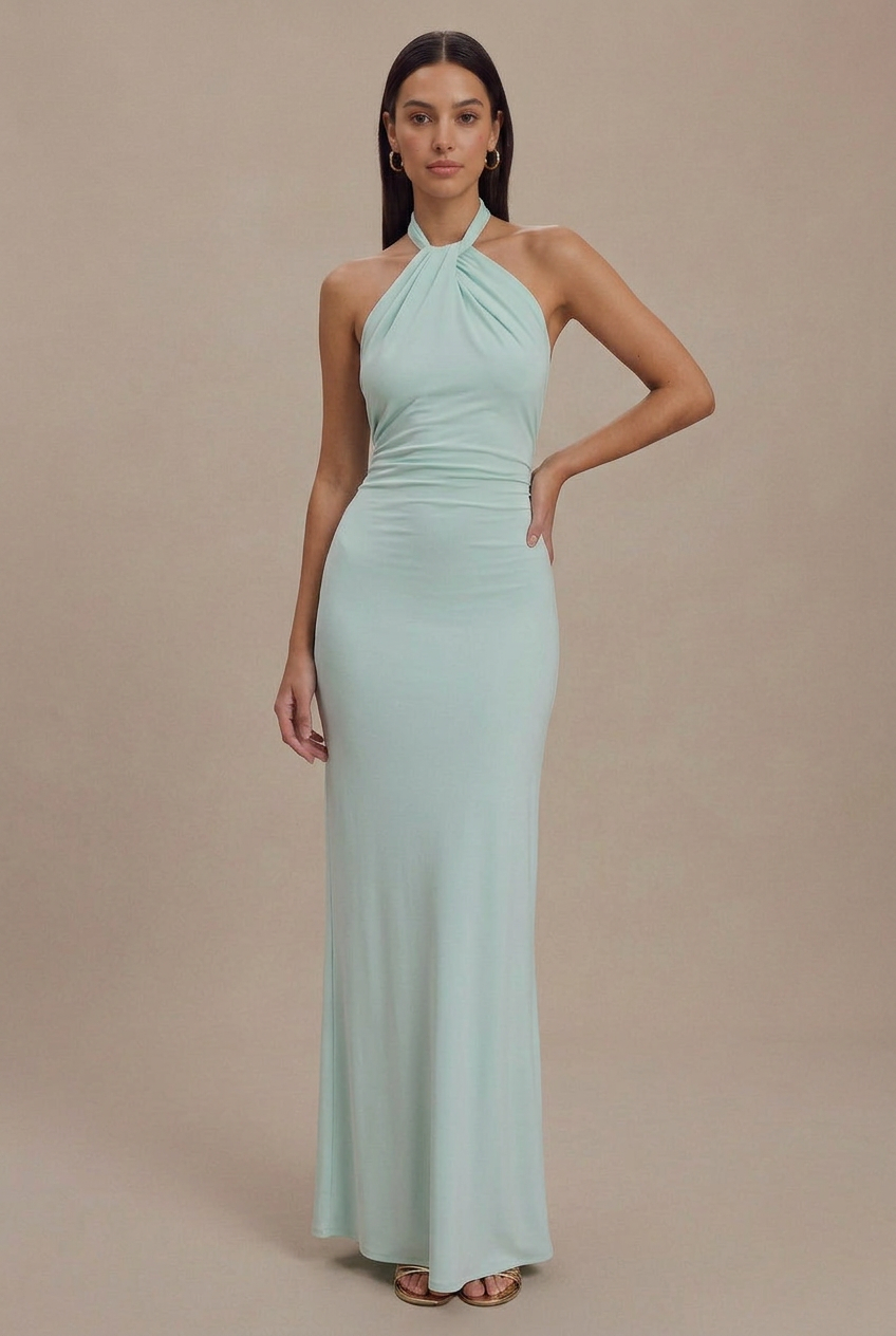 Women's Halter Neck A-Line Maxi Dress – Sleeveless High Waist Flowy Summer Dress