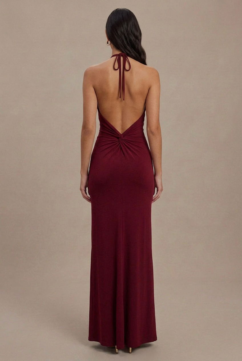 Women's Halter Neck A-Line Maxi Dress – Sleeveless High Waist Flowy Summer Dress