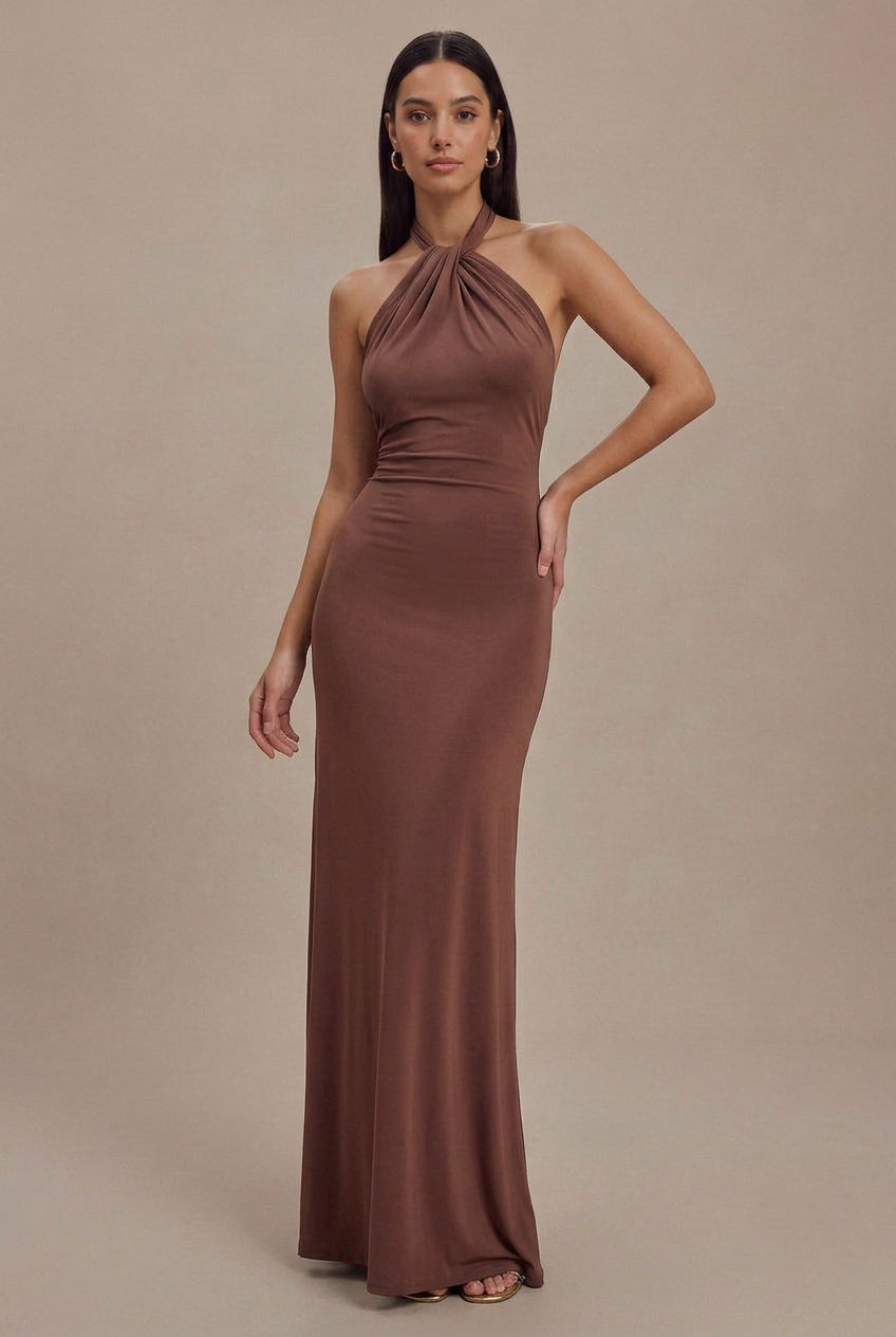 Women's Halter Neck A-Line Maxi Dress – Sleeveless High Waist Flowy Summer Dress