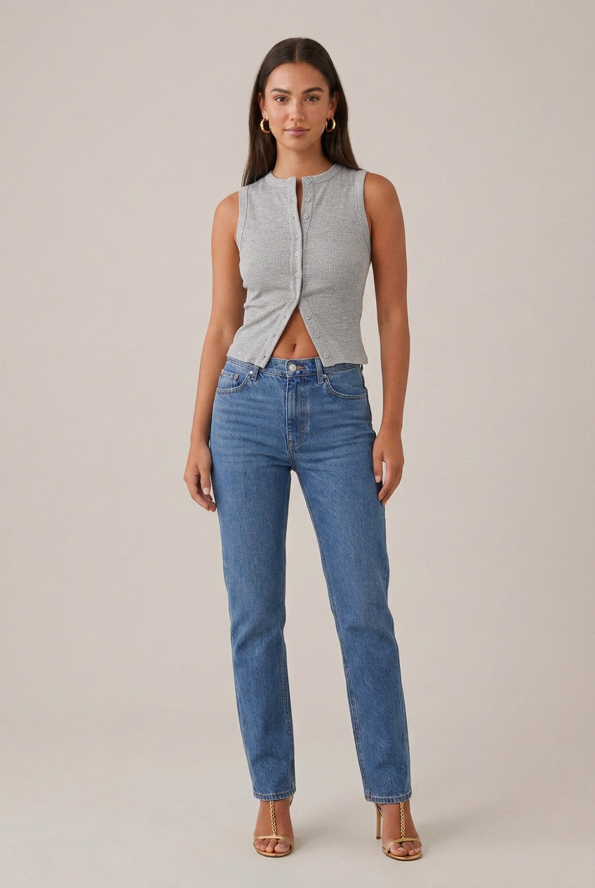 Women's Sleeveless Button-Up Vest - Round Neck Slim Fit Streetwear Top