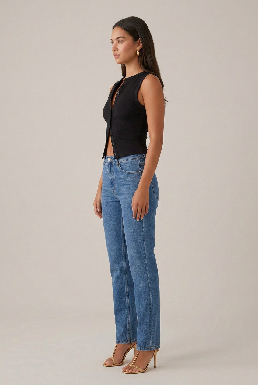 Women's Sleeveless Button-Up Vest - Round Neck Slim Fit Streetwear Top