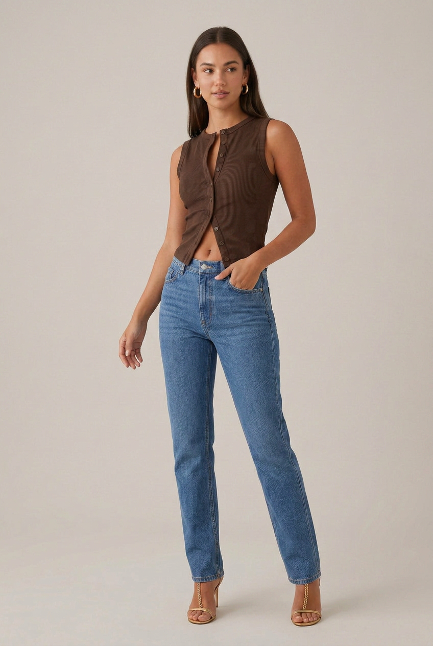 Women's Sleeveless Button-Up Vest - Round Neck Slim Fit Streetwear Top