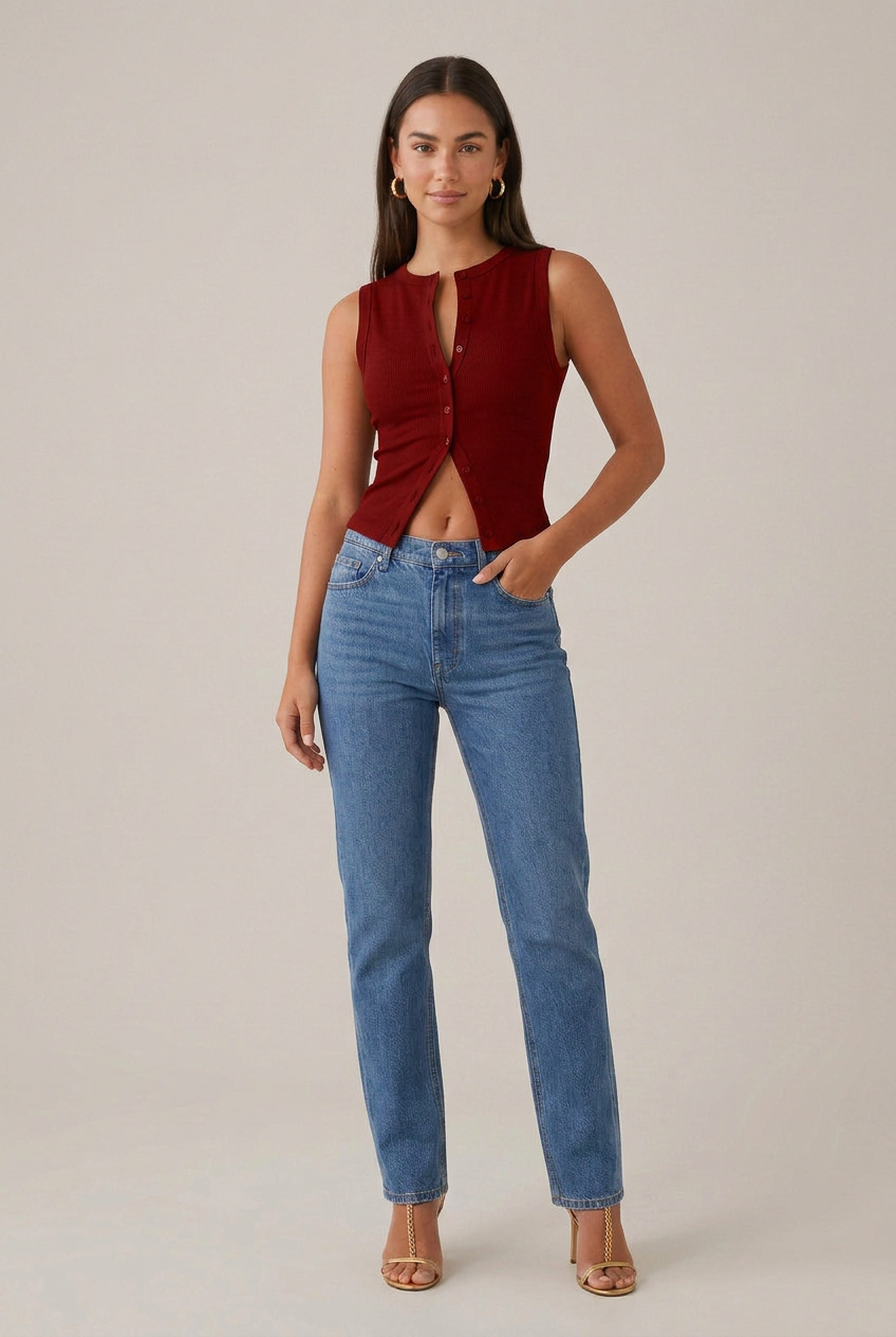 Women's Sleeveless Button-Up Vest - Round Neck Slim Fit Streetwear Top
