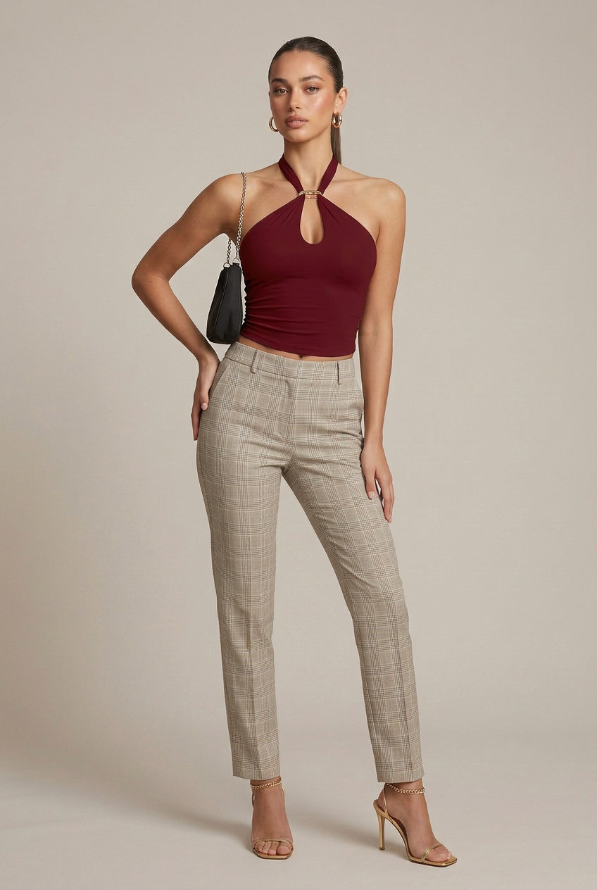 Women's Sleeveless Polo Collar Top - Lace-Up Backless Slim Fit
