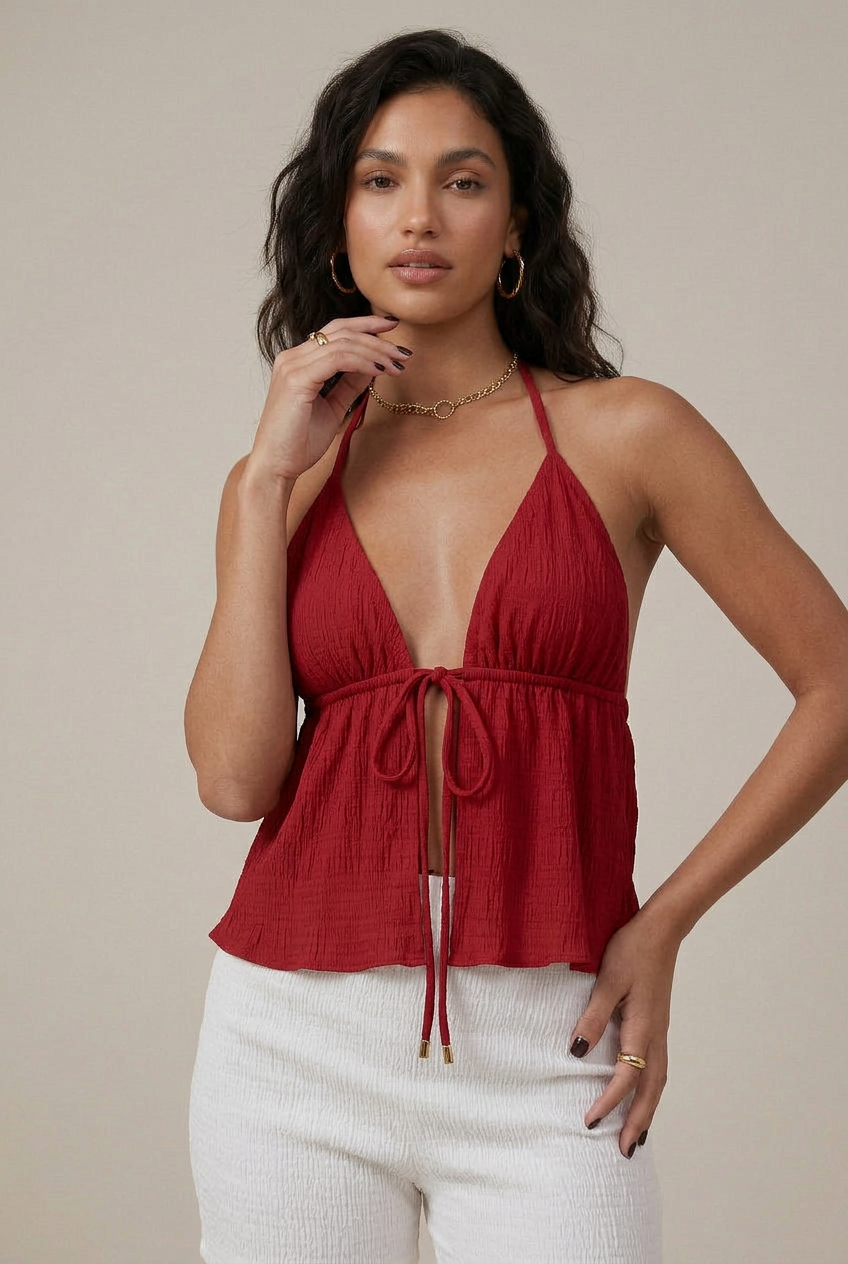 Women's Sultry Deep V-Neck Halter Bodycon Mini Dress – Adjustable Tie Camisole