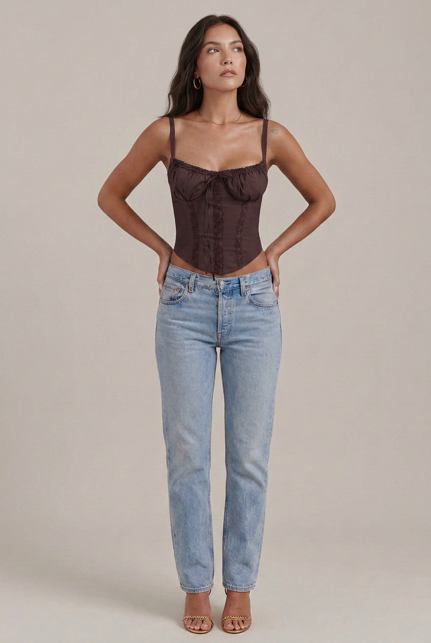 Women's Lace Camisole Top - Slim Fit Sling Strap Solid Color Short Length