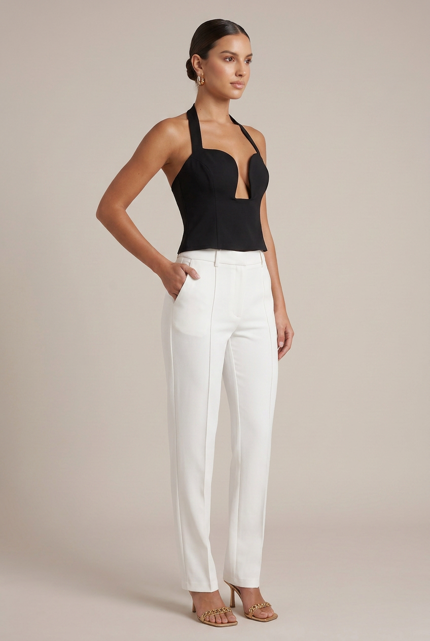 Women's Sleeveless Halter Crop Top - Chest Cutout Lace-Up Back Slim Fit