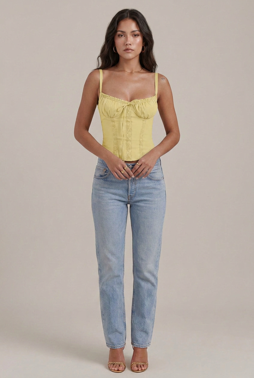 Women's Lace Camisole Top - Slim Fit Sling Strap Solid Color Short Length