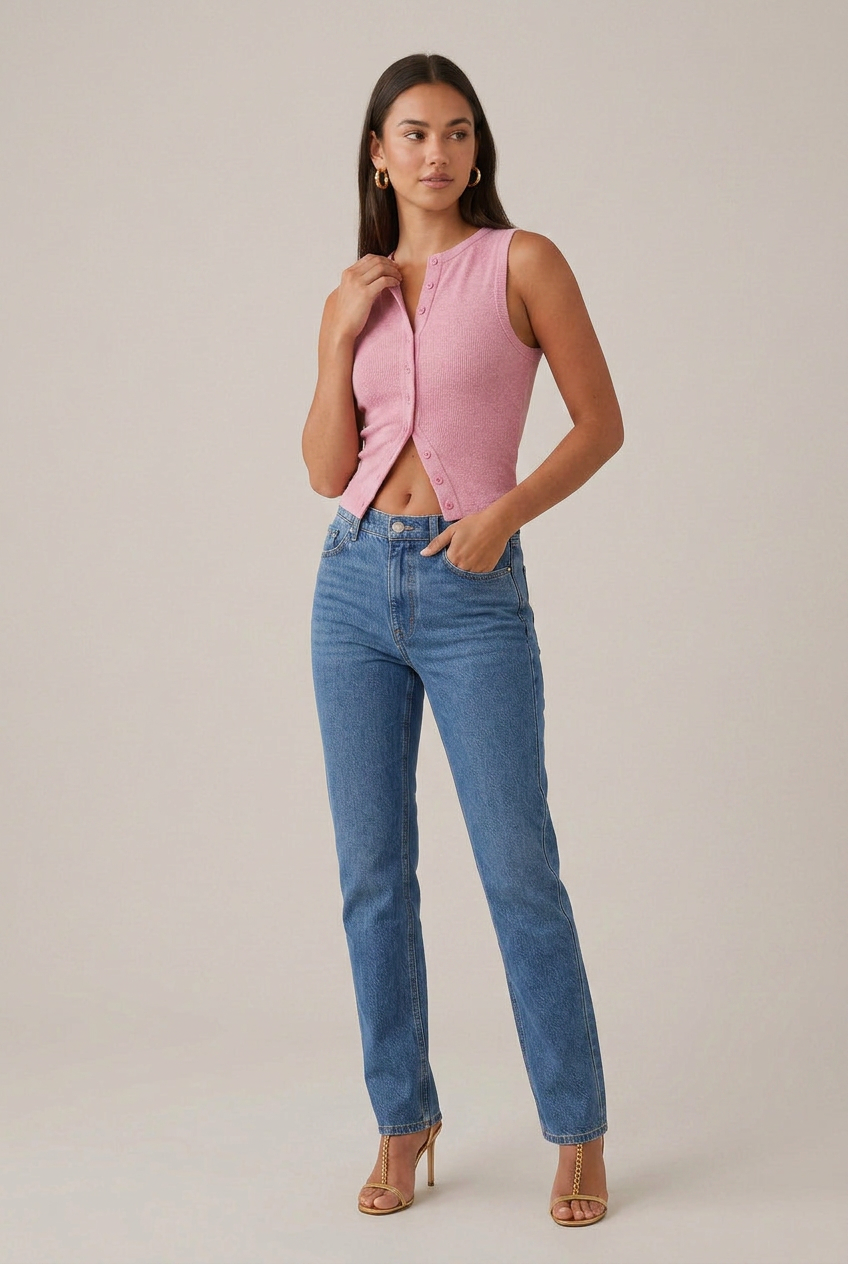 Women's Sleeveless Button-Up Vest - Round Neck Slim Fit Streetwear Top