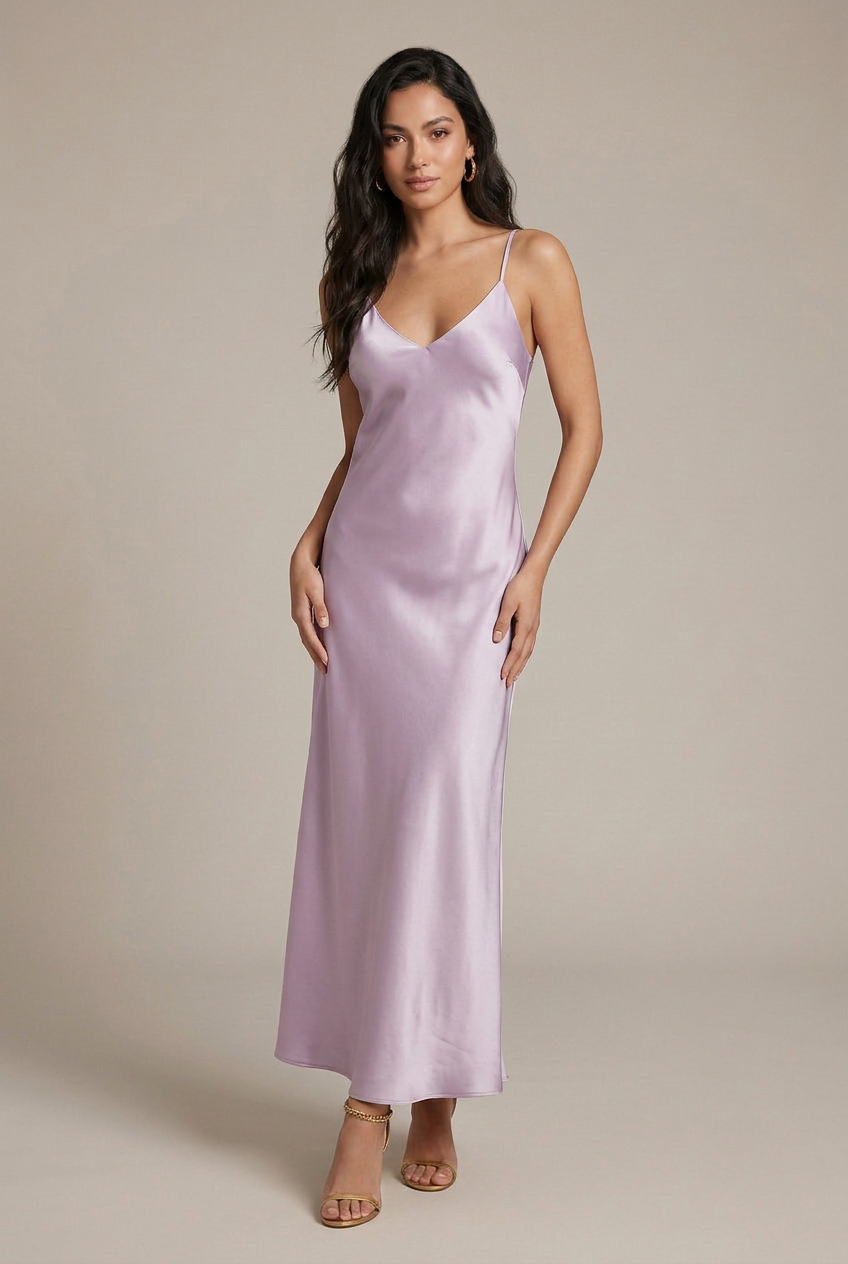 Women's Satin Open-Back Midi Dress – Adjustable Strap Sleeveless High Waist Swing