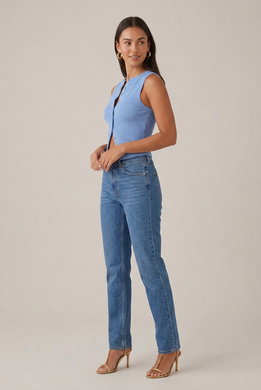 Women's Sleeveless Button-Up Vest - Round Neck Slim Fit Streetwear Top