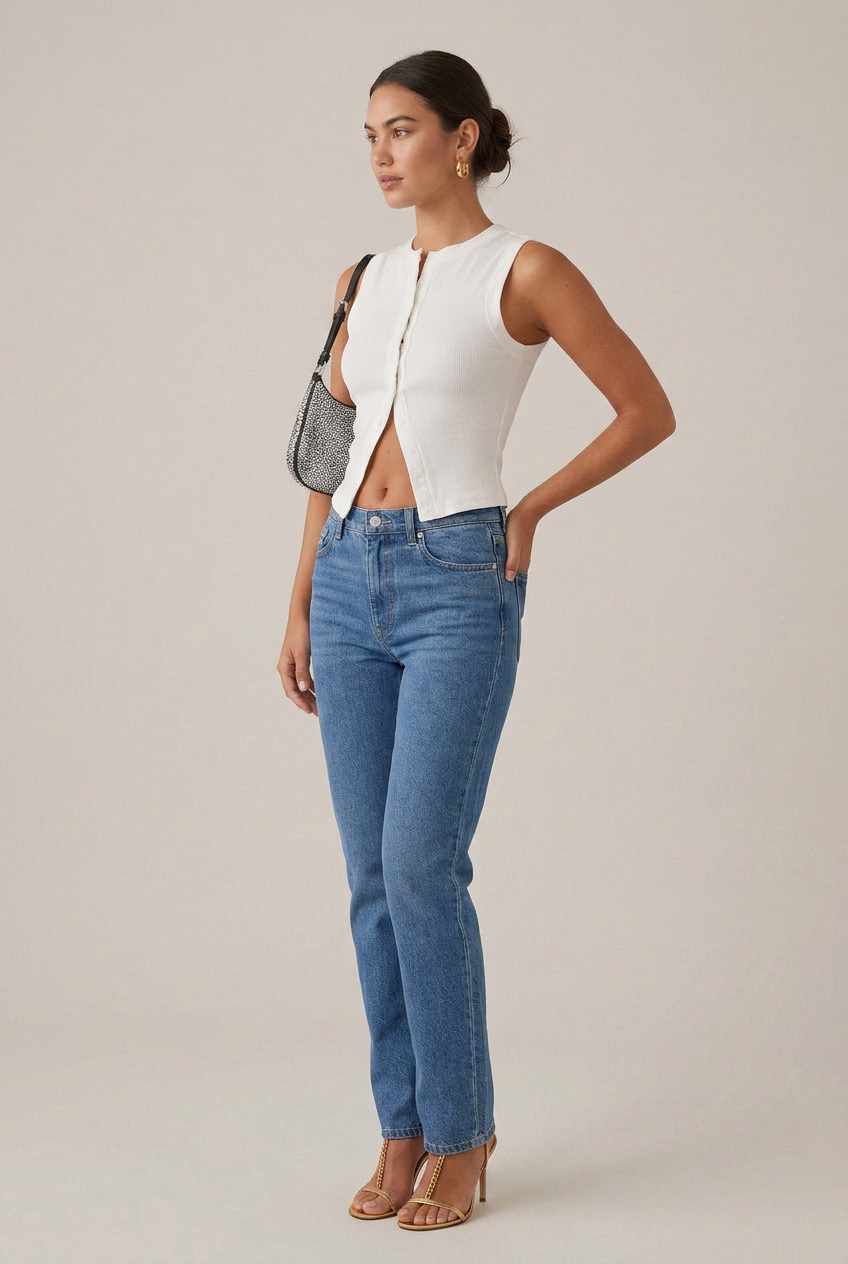 Women's Sleeveless Button-Up Vest - Round Neck Slim Fit Streetwear Top