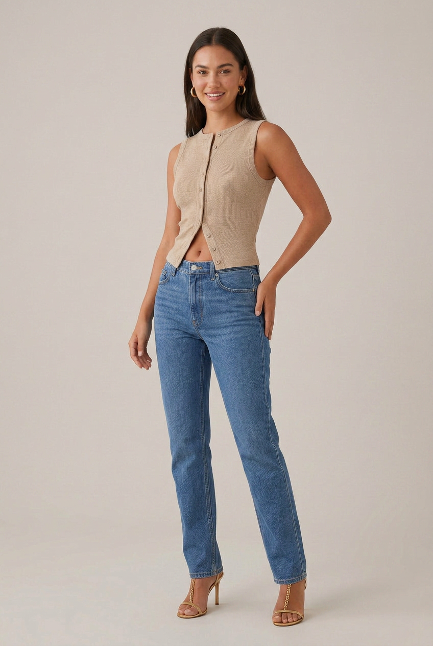 Women's Sleeveless Button-Up Vest - Round Neck Slim Fit Streetwear Top