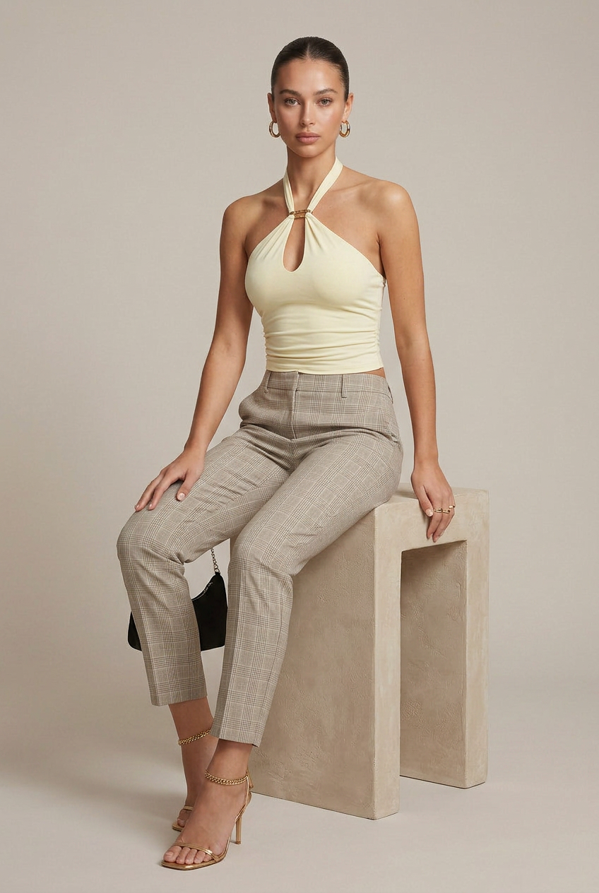 Women's Sleeveless Polo Collar Top - Lace-Up Backless Slim Fit