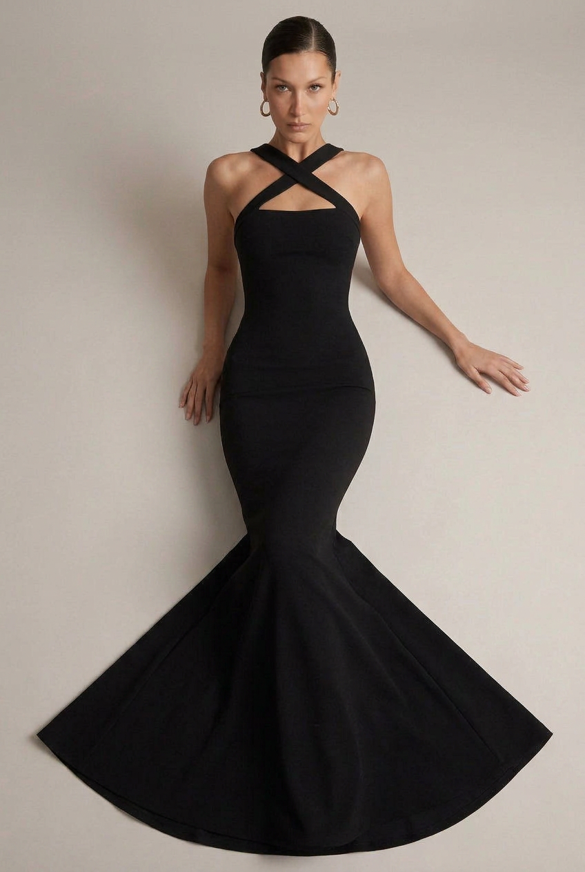 Women's Cross Halter Neck Backless Maxi Dress – Sleeveless V Neck High Waist Evening Gown