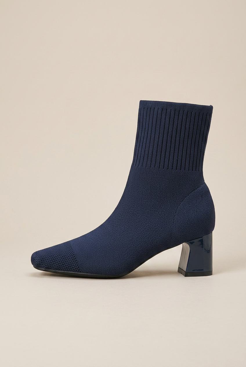 Crescent | Knitted Sock Boots Women Chunky Heel Square Toe Elastic Stretch