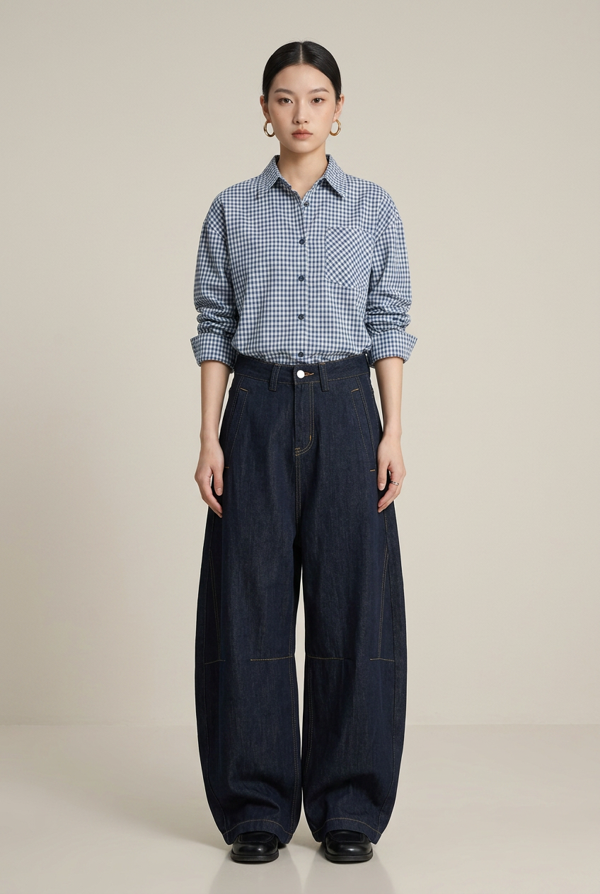 Unisex Vintage Wash Wide-Leg Denim Jeans – Relaxed Fit Mid-Rise Straight Hem Trousers