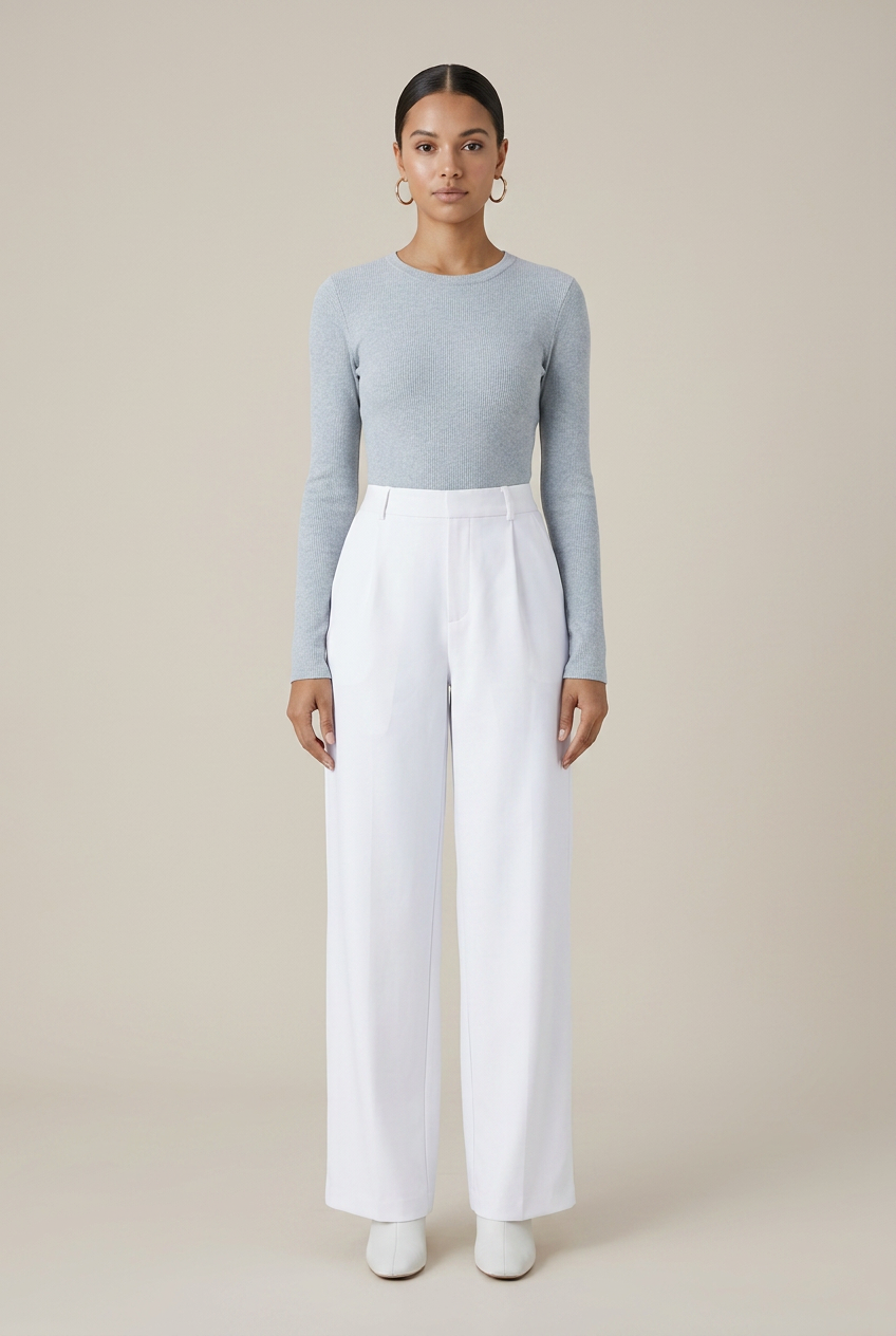 Women's High Waist Straight-Leg Dress Pants – Stretchy Viscose Blend Casual Trouser with Pockets
