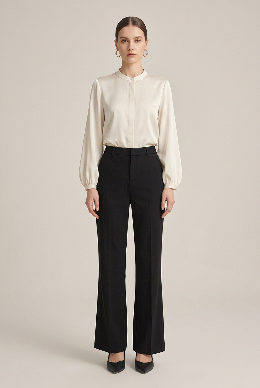 Women's High Waist Micro-Flare Dress Pants – Stretchy Draped Wide-Leg Office Trousers