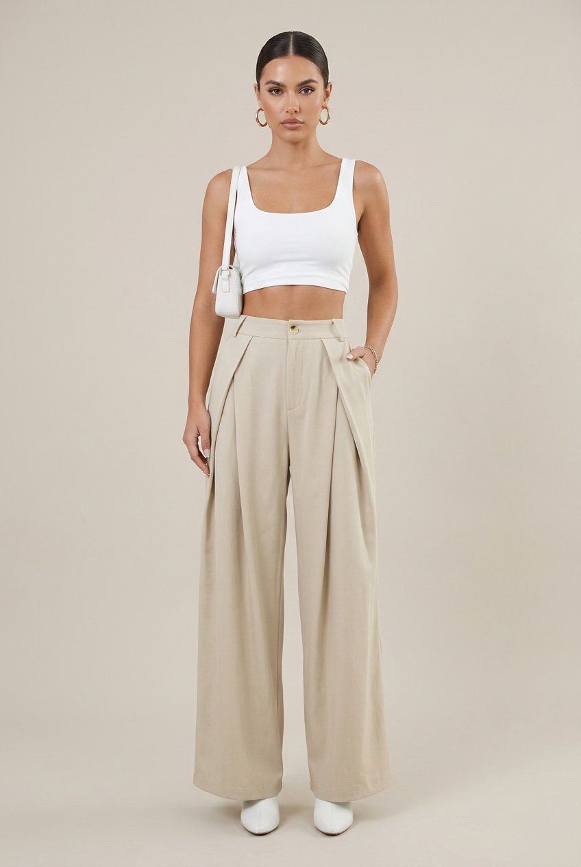 Women's Flowy Wide-Leg Palazzo Pants – High-Waisted Elastic Drape Trousers