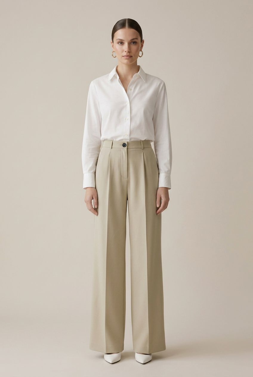 Women's High-Waisted Straight-Leg Work Pants – Wide-Leg Draped Office Trousers